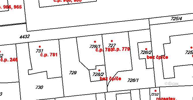 Chotěboř 780 na parcele st. 728/1 v KÚ Chotěboř, Katastrální mapa