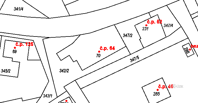 Bolehošť 64 na parcele st. 70 v KÚ Bolehošť, Katastrální mapa