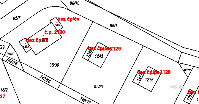 Ládví 2129, Kamenice na parcele st. 1245 v KÚ Ládví, Katastrální mapa