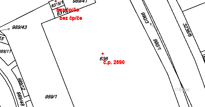 Kroměříž 2590 na parcele st. 636 v KÚ Kroměříž, Katastrální mapa