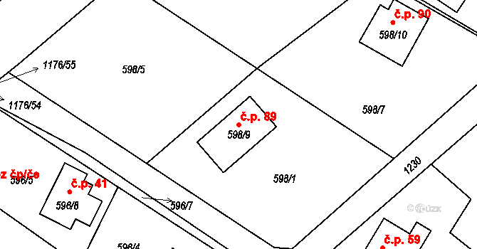 Krasetín 89, Holubov na parcele st. 598/9 v KÚ Holubov, Katastrální mapa