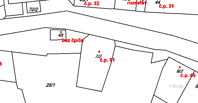 Suchdol 91 na parcele st. 7/2 v KÚ Suchdol u Konice, Katastrální mapa