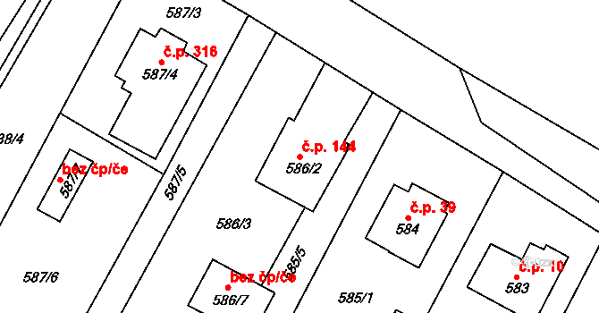 Hodonice 144 na parcele st. 586/2 v KÚ Hodonice, Katastrální mapa