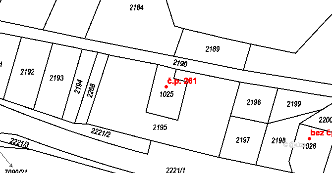 Hrádek 261 na parcele st. 1025 v KÚ Hrádek u Znojma, Katastrální mapa