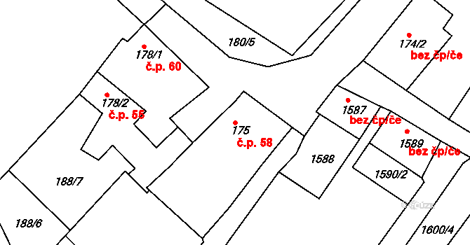 Popice 58, Znojmo na parcele st. 175 v KÚ Popice u Znojma, Katastrální mapa