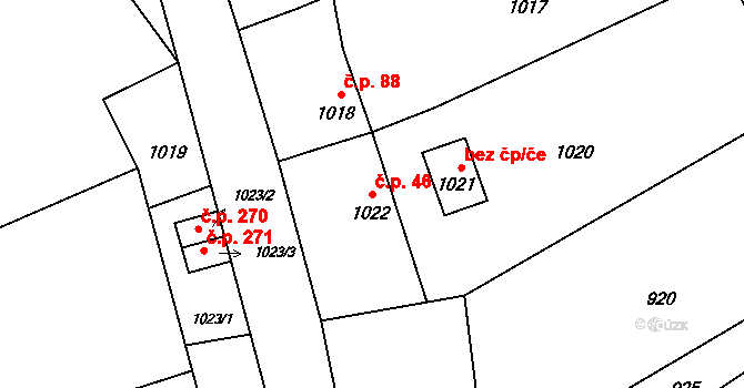 Přerov VII-Čekyně 46, Přerov na parcele st. 1022 v KÚ Čekyně, Katastrální mapa