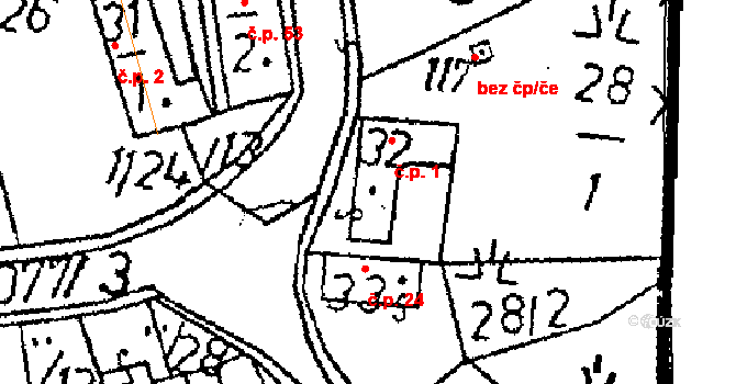 Žandov 1, Chlístovice na parcele st. 32 v KÚ Žandov, Katastrální mapa