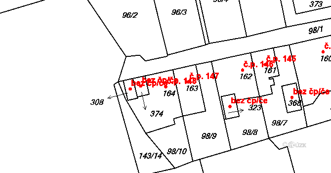 Mokřiny 148, Aš na parcele st. 164 v KÚ Mokřiny, Katastrální mapa