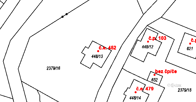 Antonínov 452, Josefův Důl na parcele st. 448/13 v KÚ Antonínov, Katastrální mapa