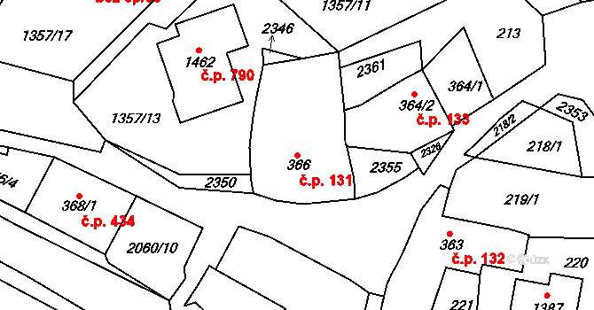 Brtnice 131 na parcele st. 366 v KÚ Brtnice, Katastrální mapa