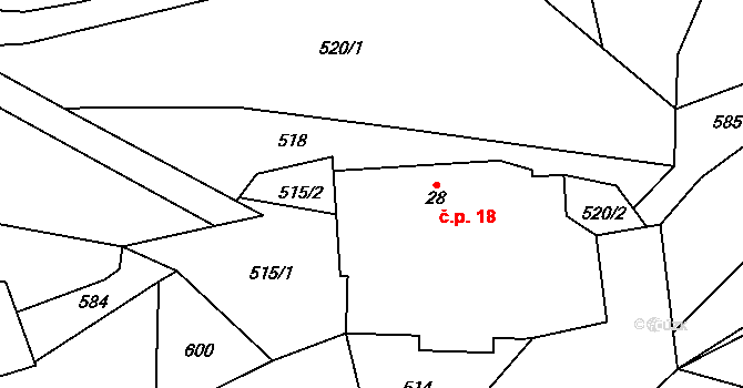 Hubenov 18, Borotice na parcele st. 28 v KÚ Hubenov u Borotic, Katastrální mapa