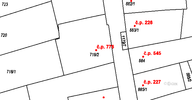 Šardice 776 na parcele st. 718/2 v KÚ Šardice, Katastrální mapa