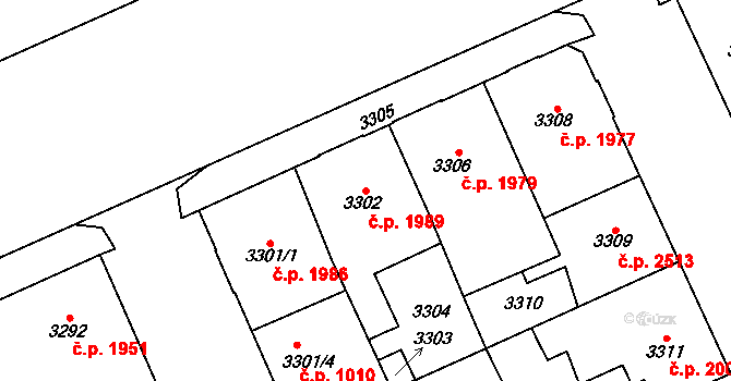 Kladno 1989 na parcele st. 3302 v KÚ Kladno, Katastrální mapa