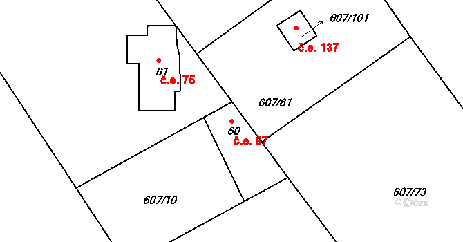 Teletín 87, Krňany na parcele st. 60 v KÚ Teletín, Katastrální mapa