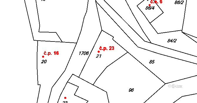 Zahrádka 23, Maršovice na parcele st. 21 v KÚ Zahrádka u Benešova, Katastrální mapa
