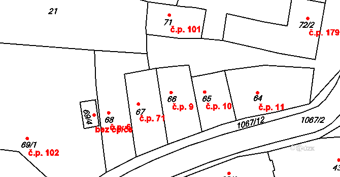 Cerhenice 9 na parcele st. 66 v KÚ Cerhenice, Katastrální mapa