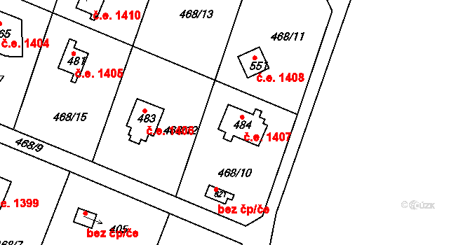 Ládví 1407, Kamenice na parcele st. 484 v KÚ Ládví, Katastrální mapa