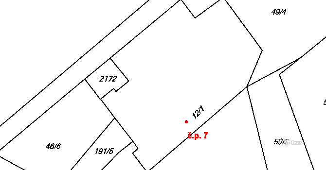 Hostějeves 7, Jarošov nad Nežárkou na parcele st. 12/1 v KÚ Hostějeves, Katastrální mapa