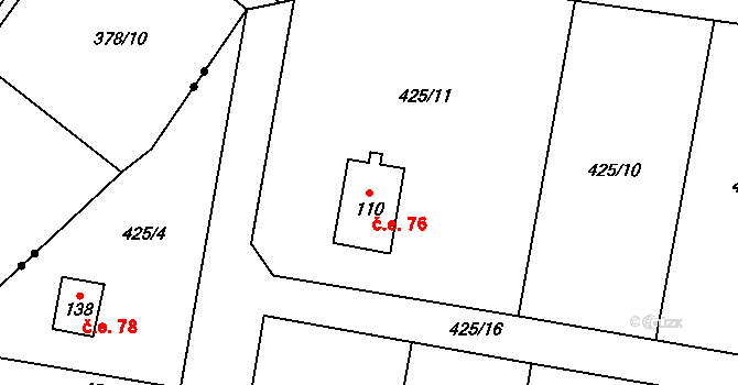 Stradonice 76, Nižbor na parcele st. 110 v KÚ Stradonice u Nižboru, Katastrální mapa