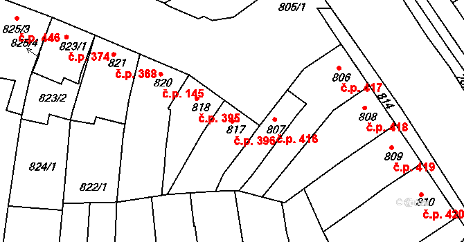 Hulín 396 na parcele st. 817 v KÚ Hulín, Katastrální mapa