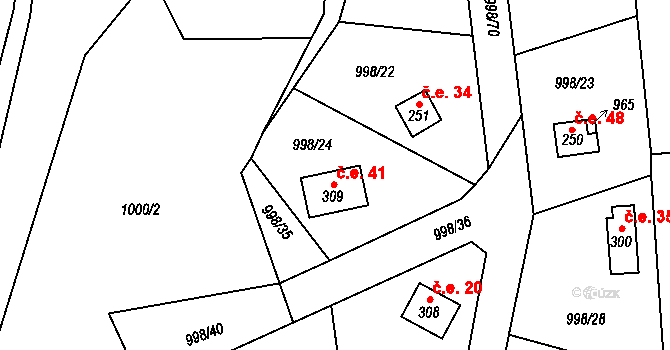 Želivec 41, Sulice na parcele st. 309 v KÚ Sulice, Katastrální mapa