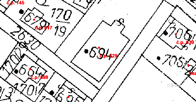 Kamenický Šenov 629 na parcele st. 694 v KÚ Kamenický Šenov, Katastrální mapa