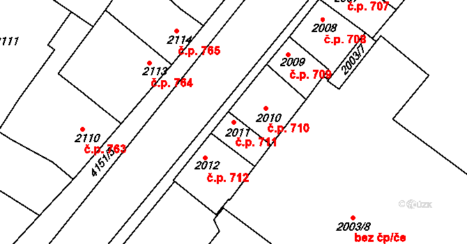 Roudnice nad Labem 711 na parcele st. 2011 v KÚ Roudnice nad Labem, Katastrální mapa