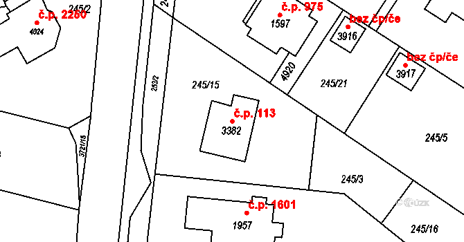 Rožnov pod Radhoštěm 113 na parcele st. 3382 v KÚ Rožnov pod Radhoštěm, Katastrální mapa