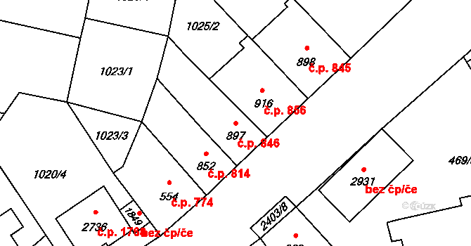 Hořice 846 na parcele st. 897 v KÚ Hořice v Podkrkonoší, Katastrální mapa