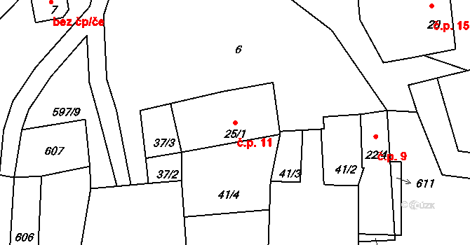 Nítovice 11, Kardašova Řečice na parcele st. 25/1 v KÚ Nítovice, Katastrální mapa