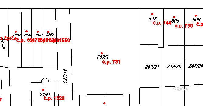 Lysá nad Labem 731 na parcele st. 807/1 v KÚ Lysá nad Labem, Katastrální mapa