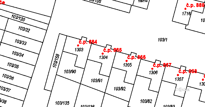 Podklášteří 865, Třebíč na parcele st. 1304 v KÚ Podklášteří, Katastrální mapa