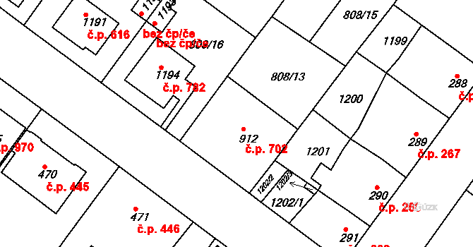 Náměšť nad Oslavou 702 na parcele st. 912 v KÚ Náměšť nad Oslavou, Katastrální mapa