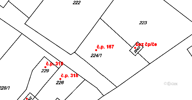 Pudlov 167, Bohumín na parcele st. 224/1 v KÚ Pudlov, Katastrální mapa