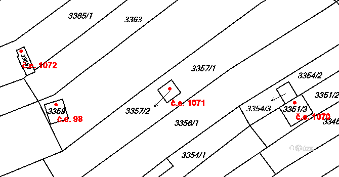 Řečkovice 1071, Brno na parcele st. 3357/2 v KÚ Řečkovice, Katastrální mapa