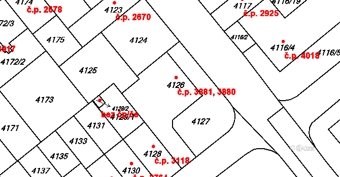 Židenice 3880,3881, Brno na parcele st. 4126 v KÚ Židenice, Katastrální mapa