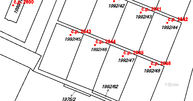 Teplice 2844 na parcele st. 1992/46 v KÚ Teplice, Katastrální mapa