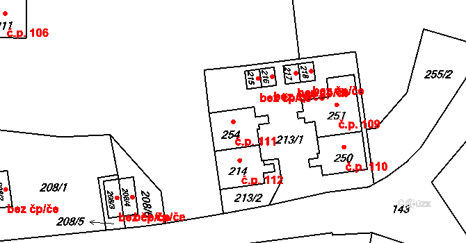 Slezské Pavlovice 111 na parcele st. 254 v KÚ Slezské Pavlovice, Katastrální mapa