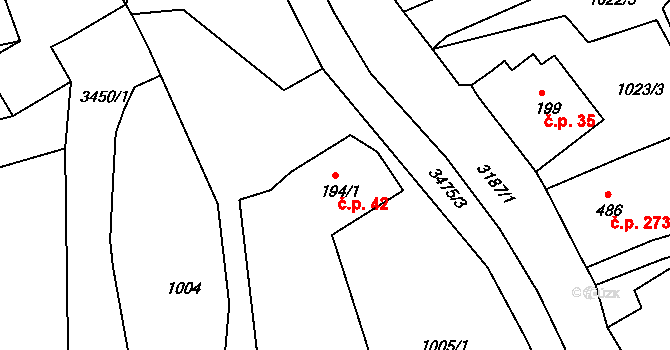 Jílové 42 na parcele st. 194/1 v KÚ Jílové u Děčína, Katastrální mapa