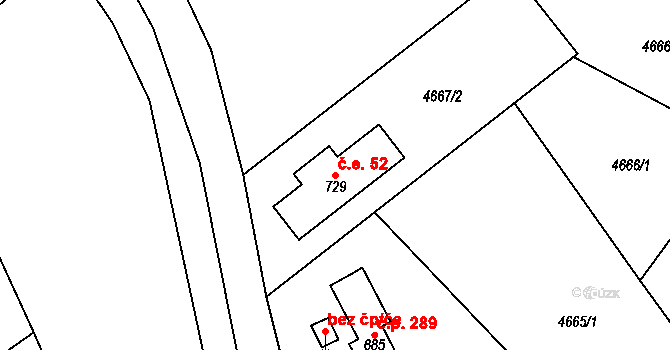 Halenkov 52 na parcele st. 729 v KÚ Halenkov, Katastrální mapa