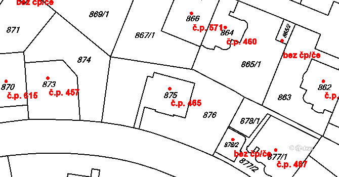 Košíře 465, Praha na parcele st. 875 v KÚ Košíře, Katastrální mapa