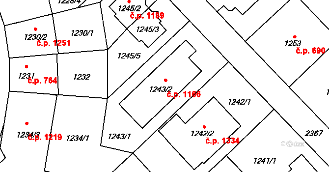 Suchdol 1166, Praha na parcele st. 1243/2 v KÚ Suchdol, Katastrální mapa