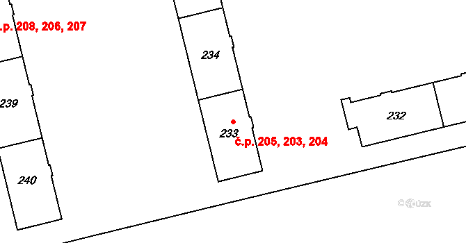 Neředín 203,204,205, Olomouc na parcele st. 235 v KÚ Neředín, Katastrální mapa