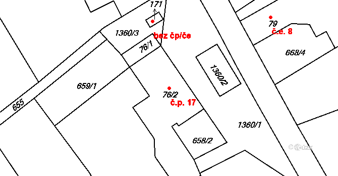 Lísky 17, Všelibice na parcele st. 76/2 v KÚ Benešovice u Všelibic, Katastrální mapa