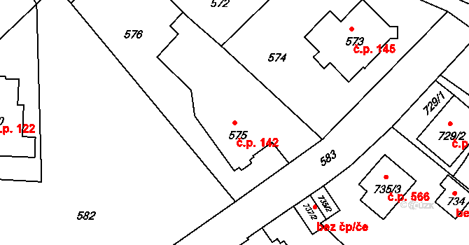 Liberec XI-Růžodol I 142, Liberec na parcele st. 575 v KÚ Růžodol I, Katastrální mapa