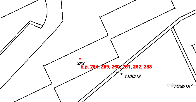 Věkoše 259,260,261,262,263,, Hradec Králové na parcele st. 383 v KÚ Věkoše, Katastrální mapa