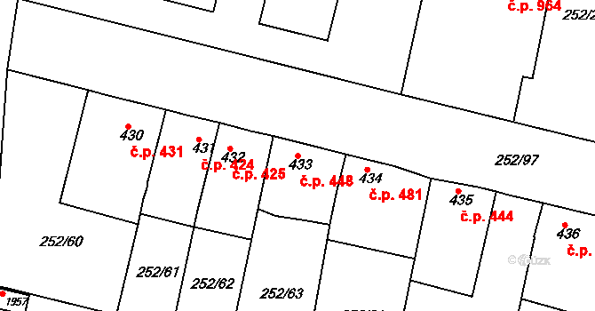 Rosice 448 na parcele st. 433 v KÚ Rosice u Brna, Katastrální mapa