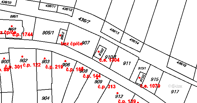 Kuřim 1304 na parcele st. 910/2 v KÚ Kuřim, Katastrální mapa