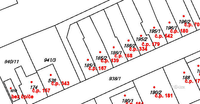 Hylváty 139, Ústí nad Orlicí na parcele st. 185/2 v KÚ Hylváty, Katastrální mapa