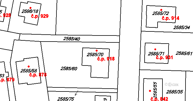Protivín 918 na parcele st. 2585/70 v KÚ Protivín, Katastrální mapa